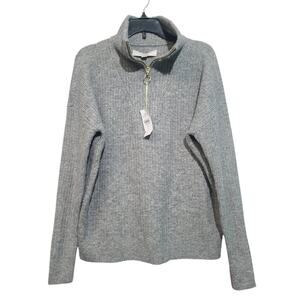 LOFT Ribbed Mock Neck Zip Collar Sweater Gray XS NWT Soft Knit